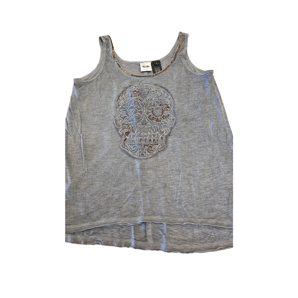 Harley Davidson‎ Sugar Skull beaded gray tank top size large